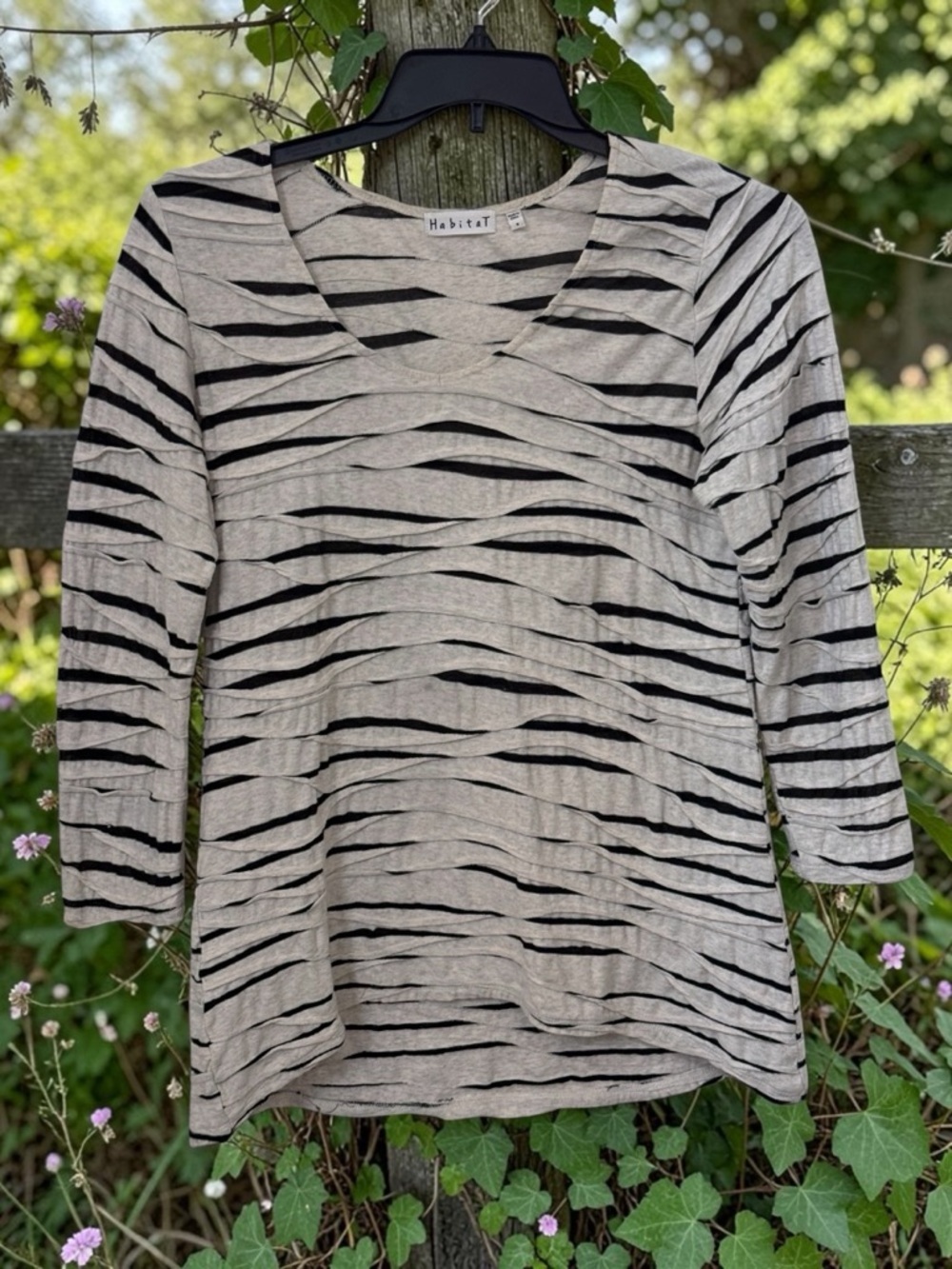 Habitat Beige and Black Striped V-Neck Long Sleeve Top